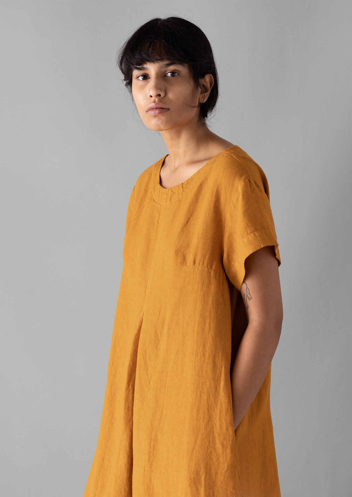 Rounded Garment Dyed Linen Dress | Marigold