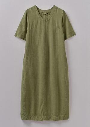 Scoop Neck Garment Dyed Linen Dress | Olive Oil