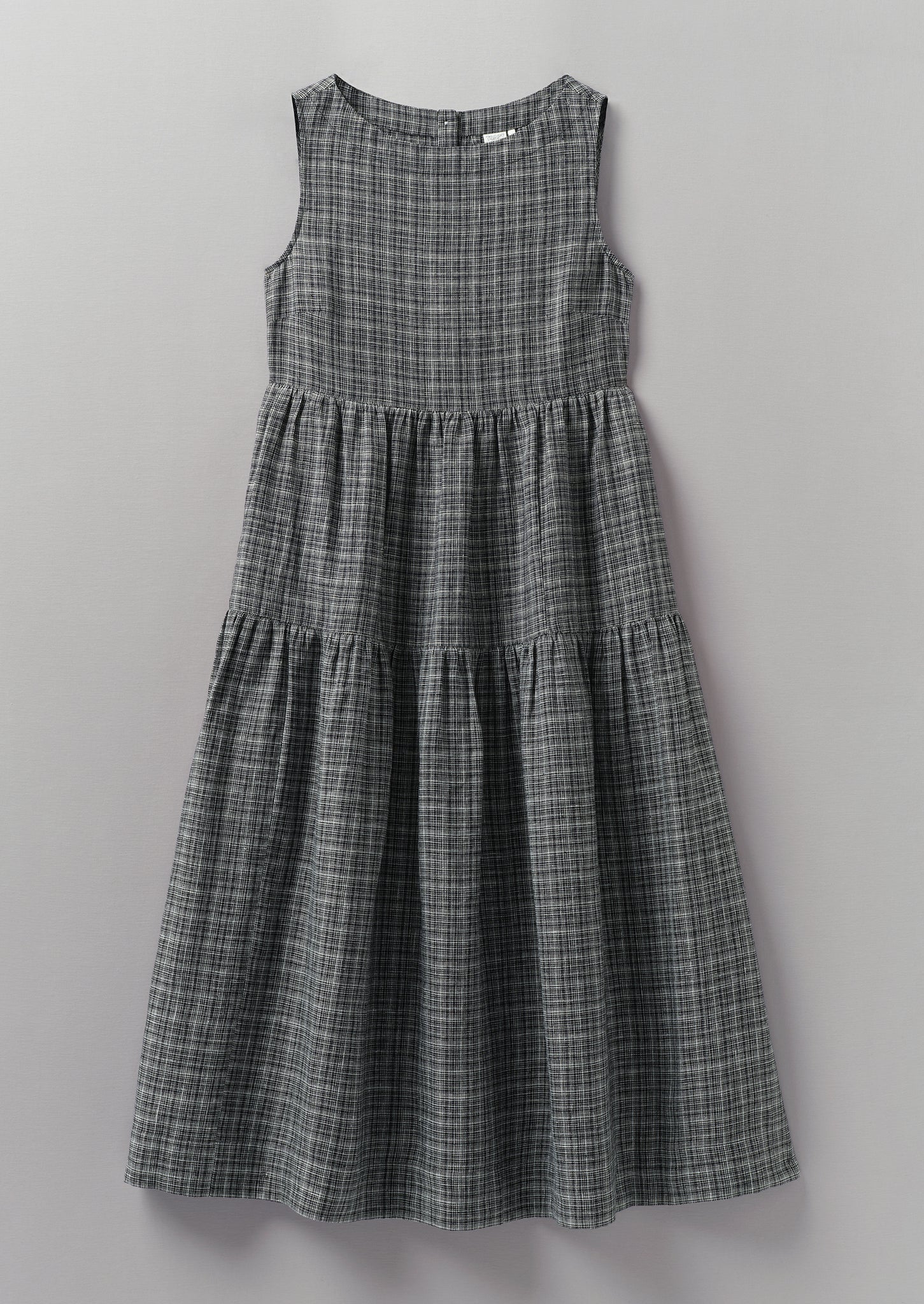 Tiered Asawa Check Linen Dress | Charcoal