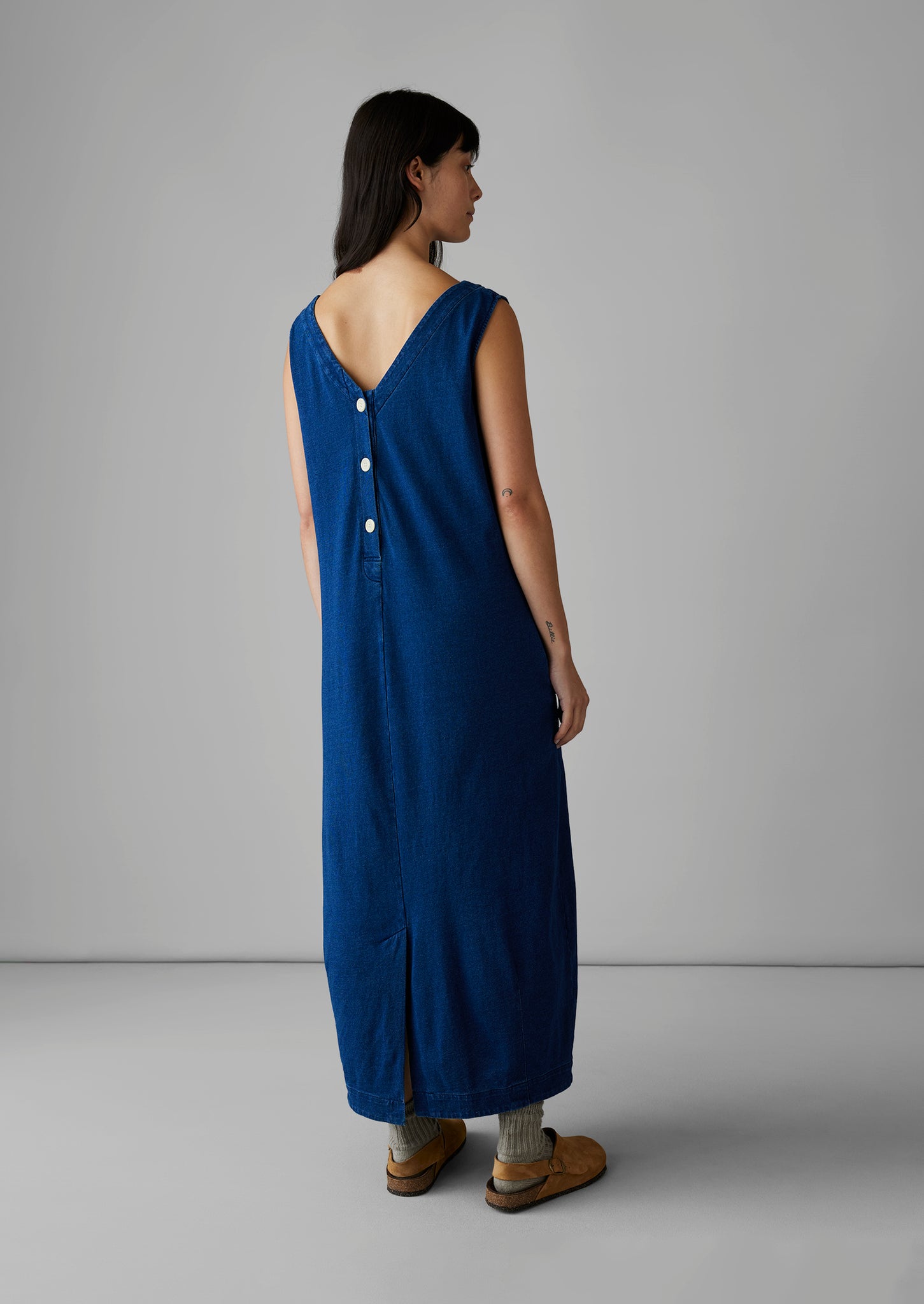 V-Neck Cotton Jersey Dress | Washed Indigo