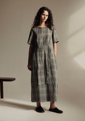 Etched Check Linen Dress Slate