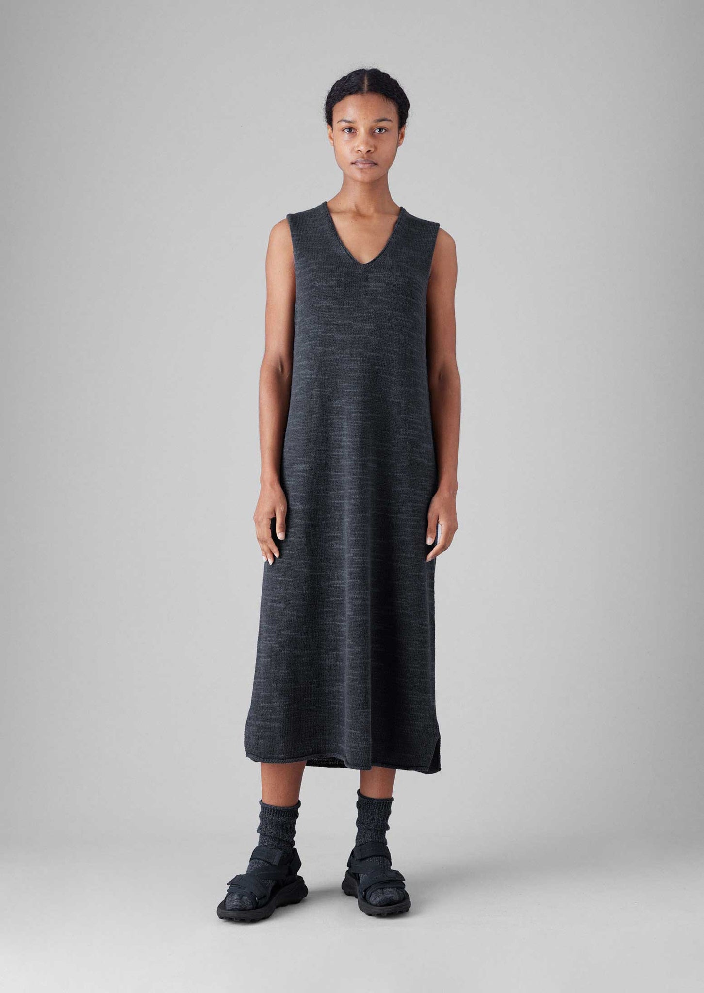 Linen Cotton Knitted Dress | Dark Navy
