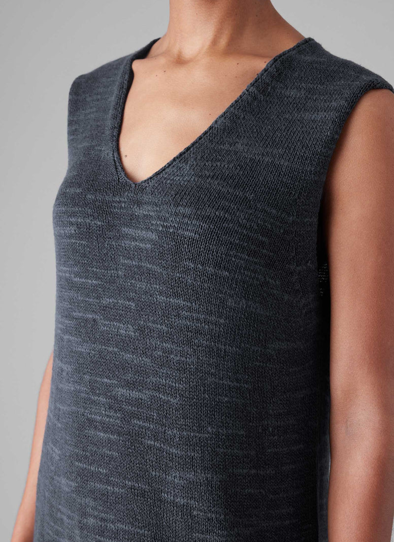 Linen Cotton Knitted Dress | Dark Navy