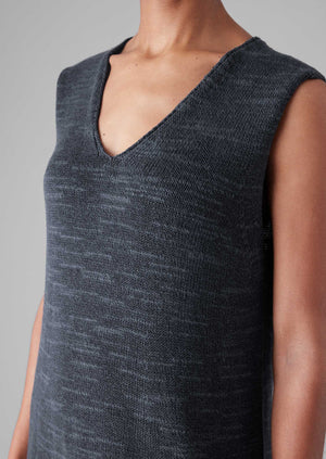 Linen Cotton Knitted Dress | Dark Navy