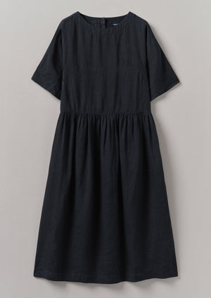 Lightweight Linen Gathered Waist Dress | Black Pepper