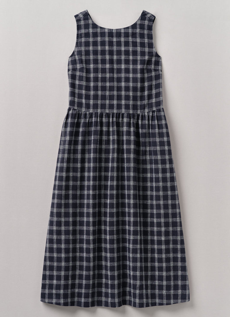 grey check linen dress Buttoned Sage Check Linen Dress