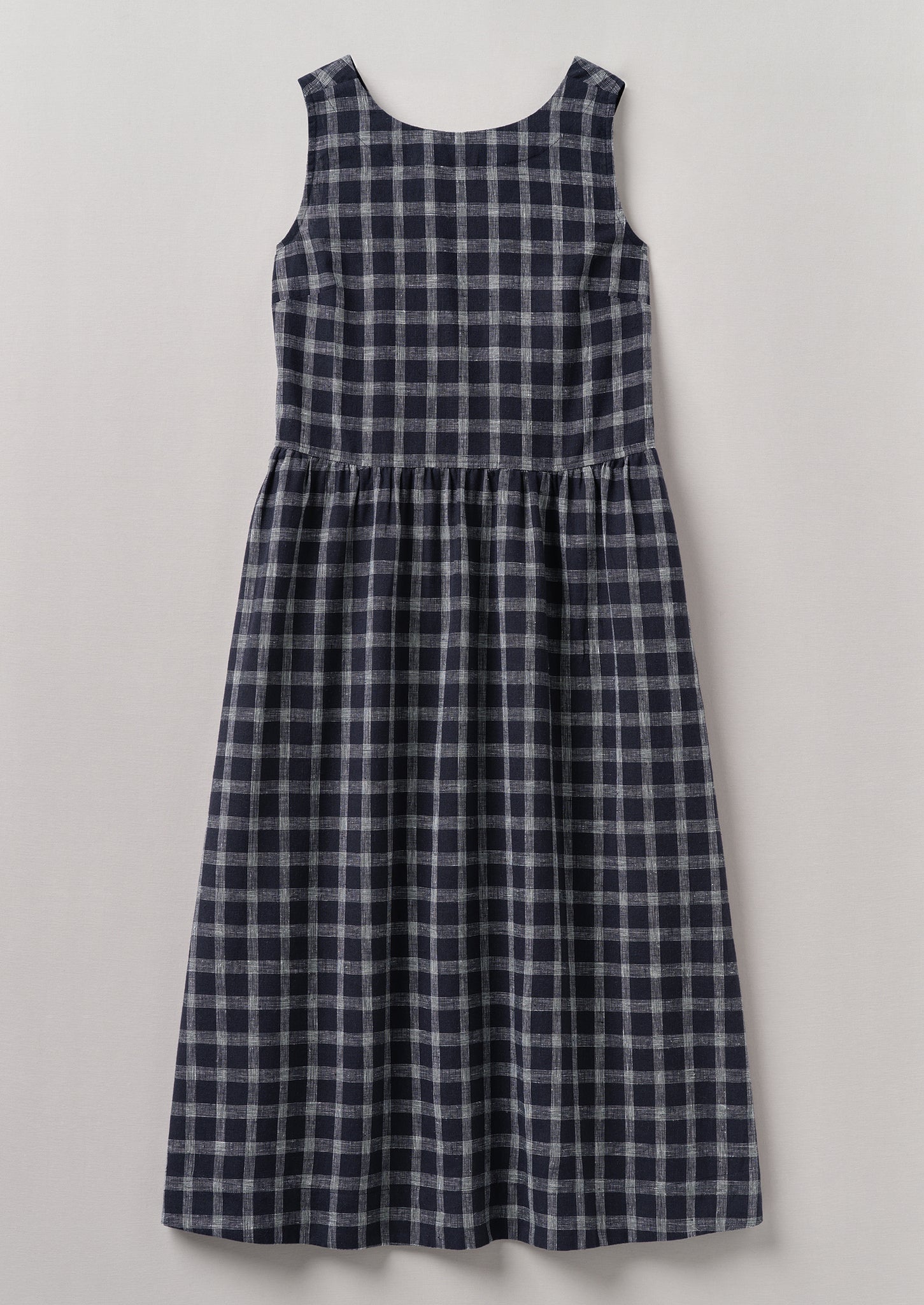 Check Cotton Linen Cross Back Dress | Slate