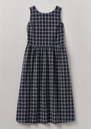 Check Cotton Linen Cross Back Dress | Slate