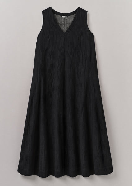 V Neck Crinkle Cotton Easy Dress
