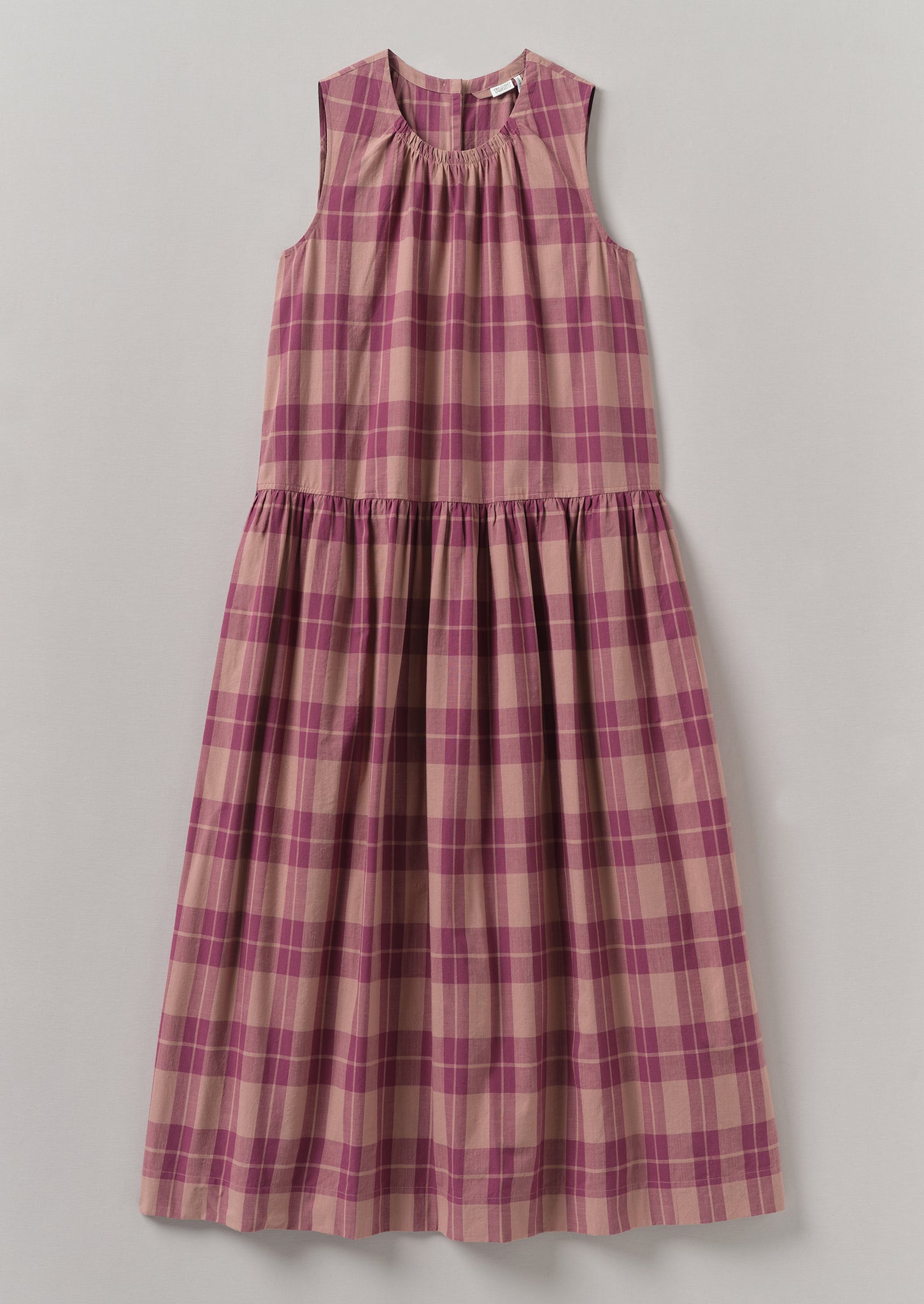 Check Cotton Gathered Waist Dress | Raspberry