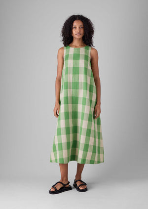 Gingham Cotton Linen Dress | Lawn Green/Pulp
