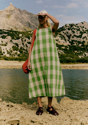 Gingham Cotton Linen Dress | Lawn Green/Pulp