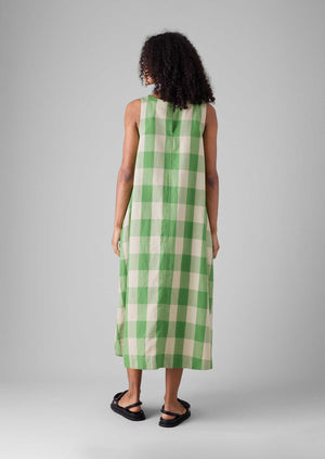 Gingham Cotton Linen Dress | Lawn Green/Pulp