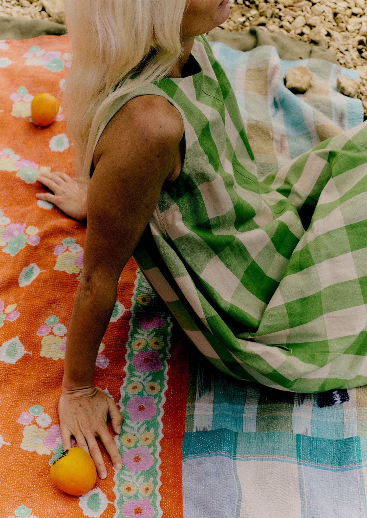 Gingham Cotton Linen Dress | Lawn Green/Pulp