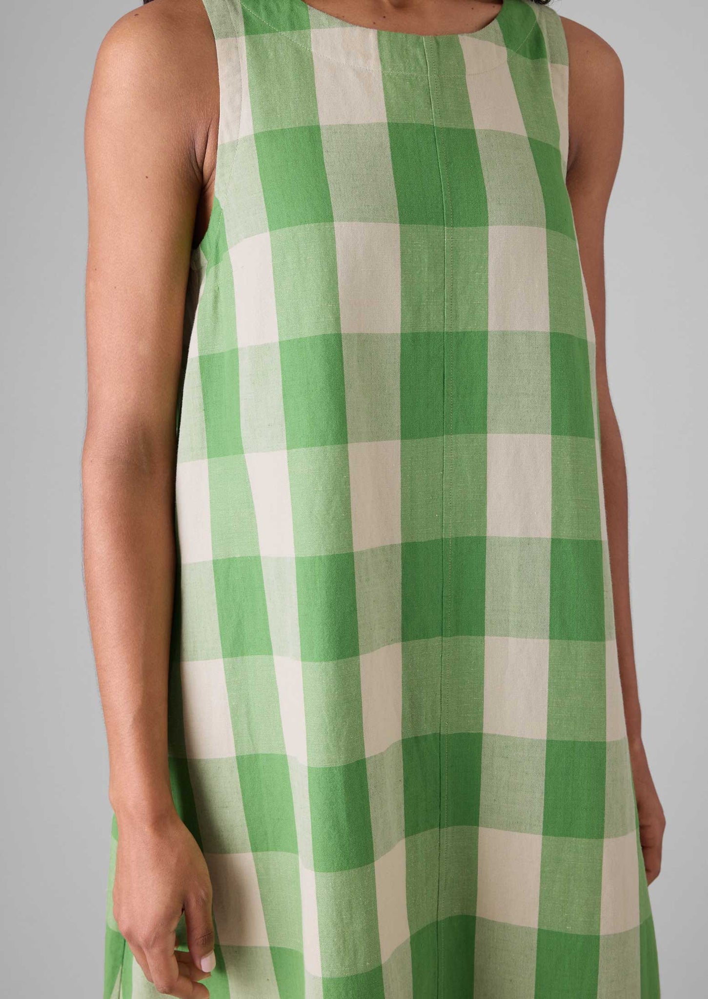 Gingham Cotton Linen Dress | Lawn Green/Pulp