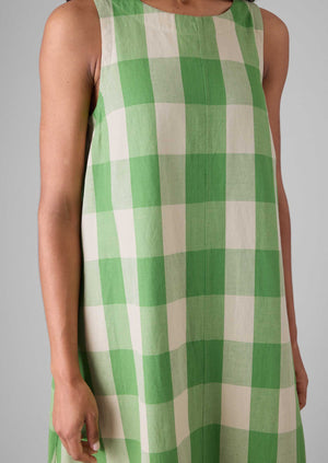 Gingham Cotton Linen Dress | Lawn Green/Pulp
