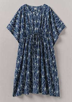 Prism Block Print Kaftan Dress | Indigo/Ecru