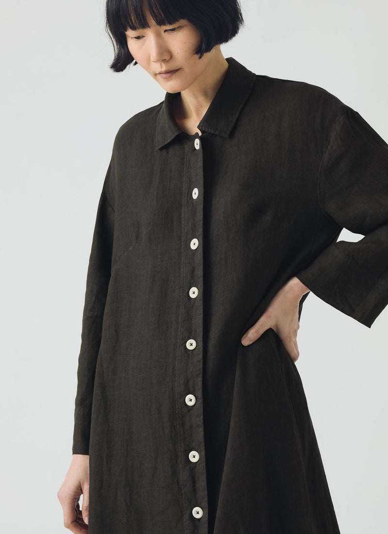 Garment Dyed Linen Button Shirt Dress | Black Pepper