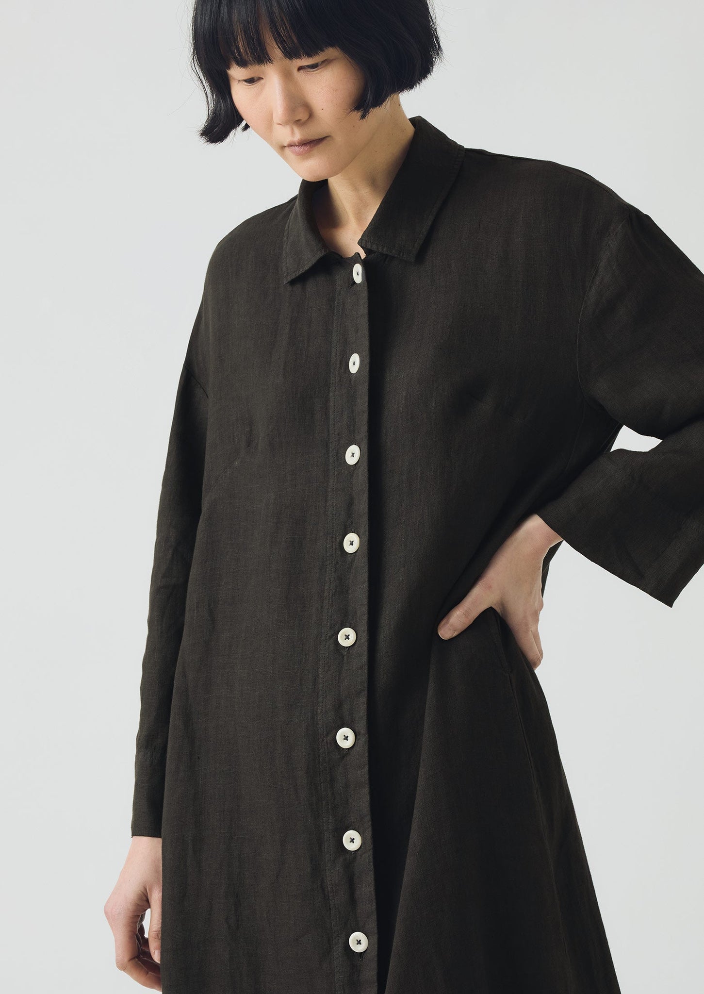 Garment Dyed Linen Button Shirt Dress | Black Pepper