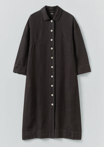 Garment Dyed Linen Button Shirt Dress Pepper
