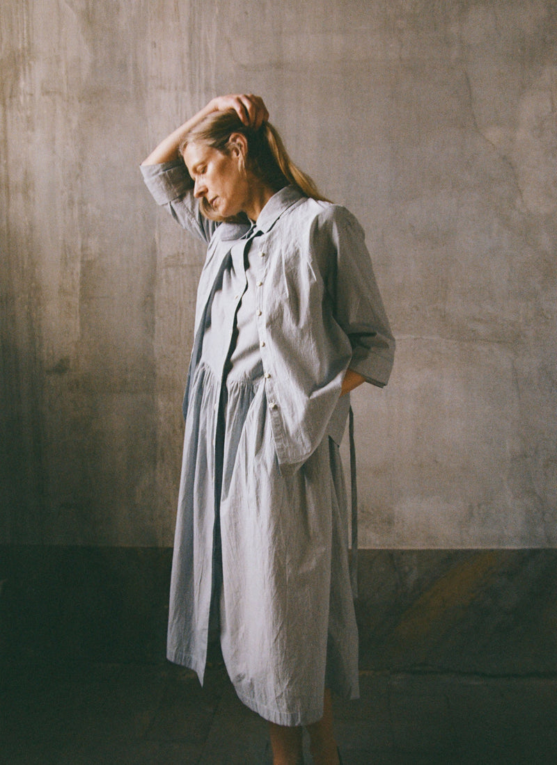 Fine Stripe Cotton Shirt Dress | Ecru/Slate