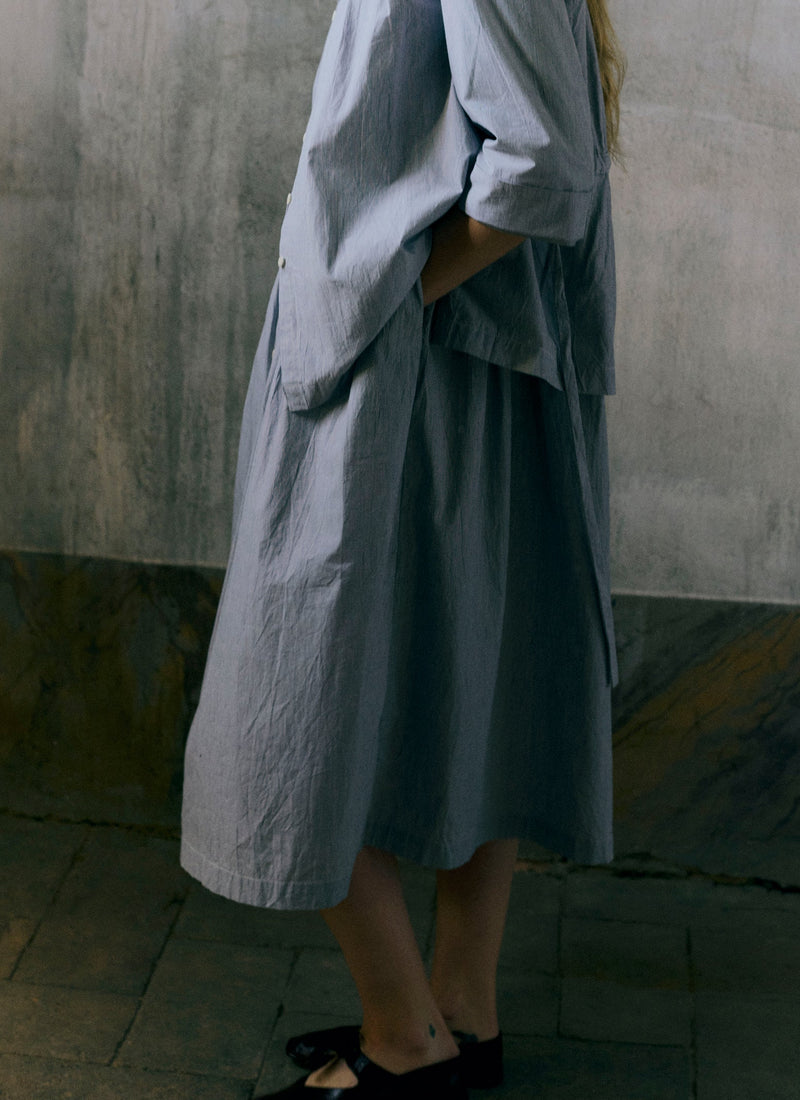 Fine Stripe Cotton Shirt Dress | Ecru/Slate