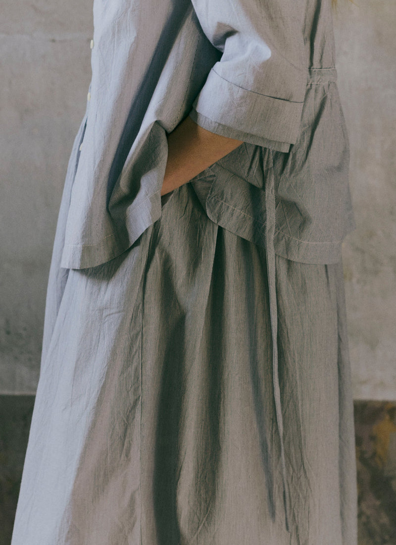 Fine Stripe Cotton Shirt Dress | Ecru/Slate
