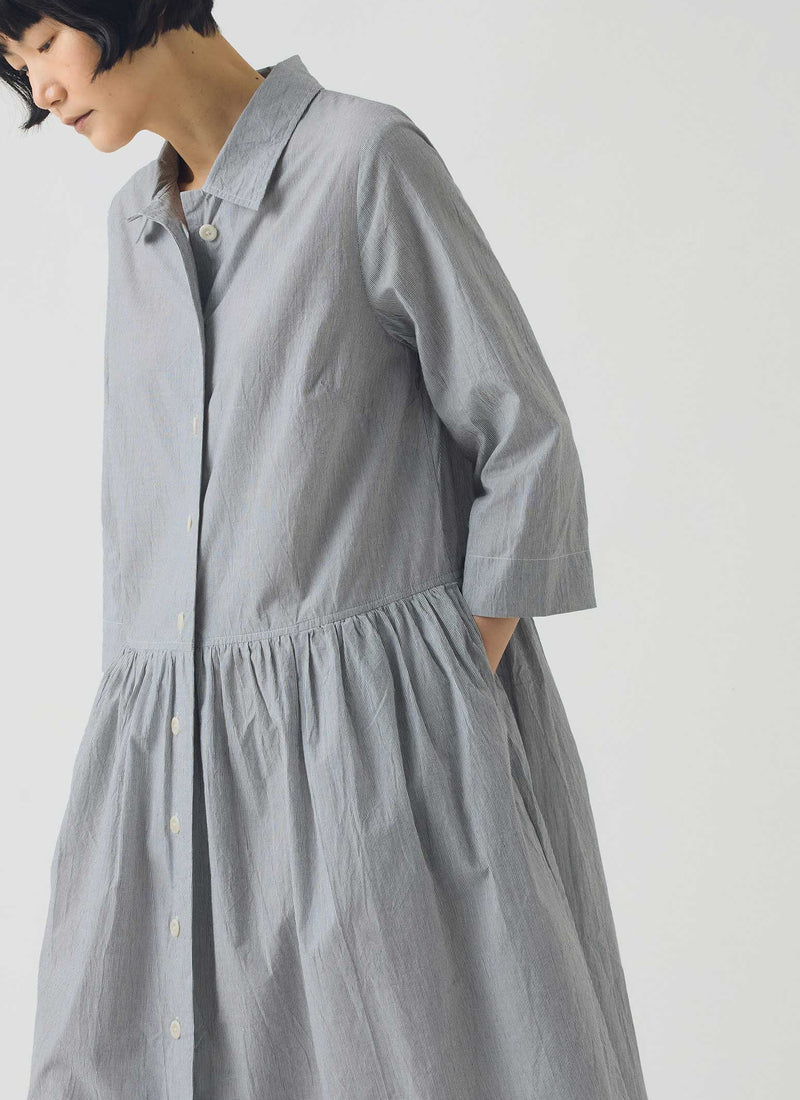 Fine Stripe Cotton Shirt Dress | Ecru/Slate
