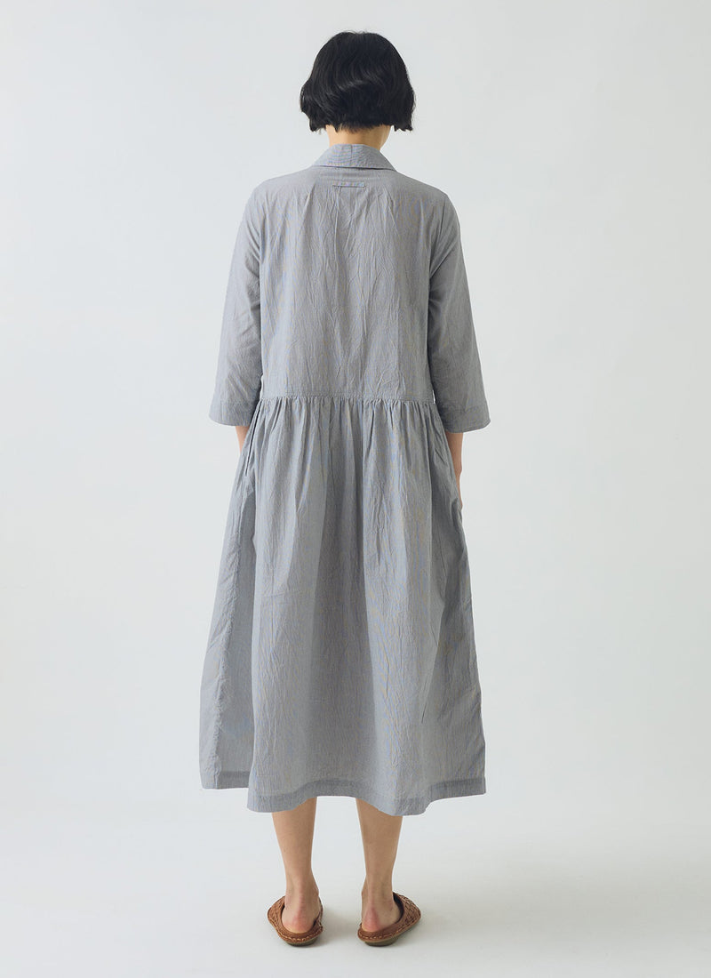 Fine Stripe Cotton Shirt Dress | Ecru/Slate