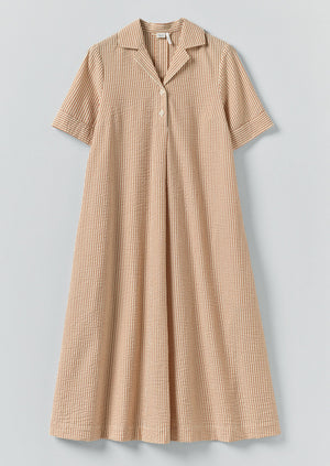 Stripe Cotton Seersucker Swing Dress | Terracotta/Ecru