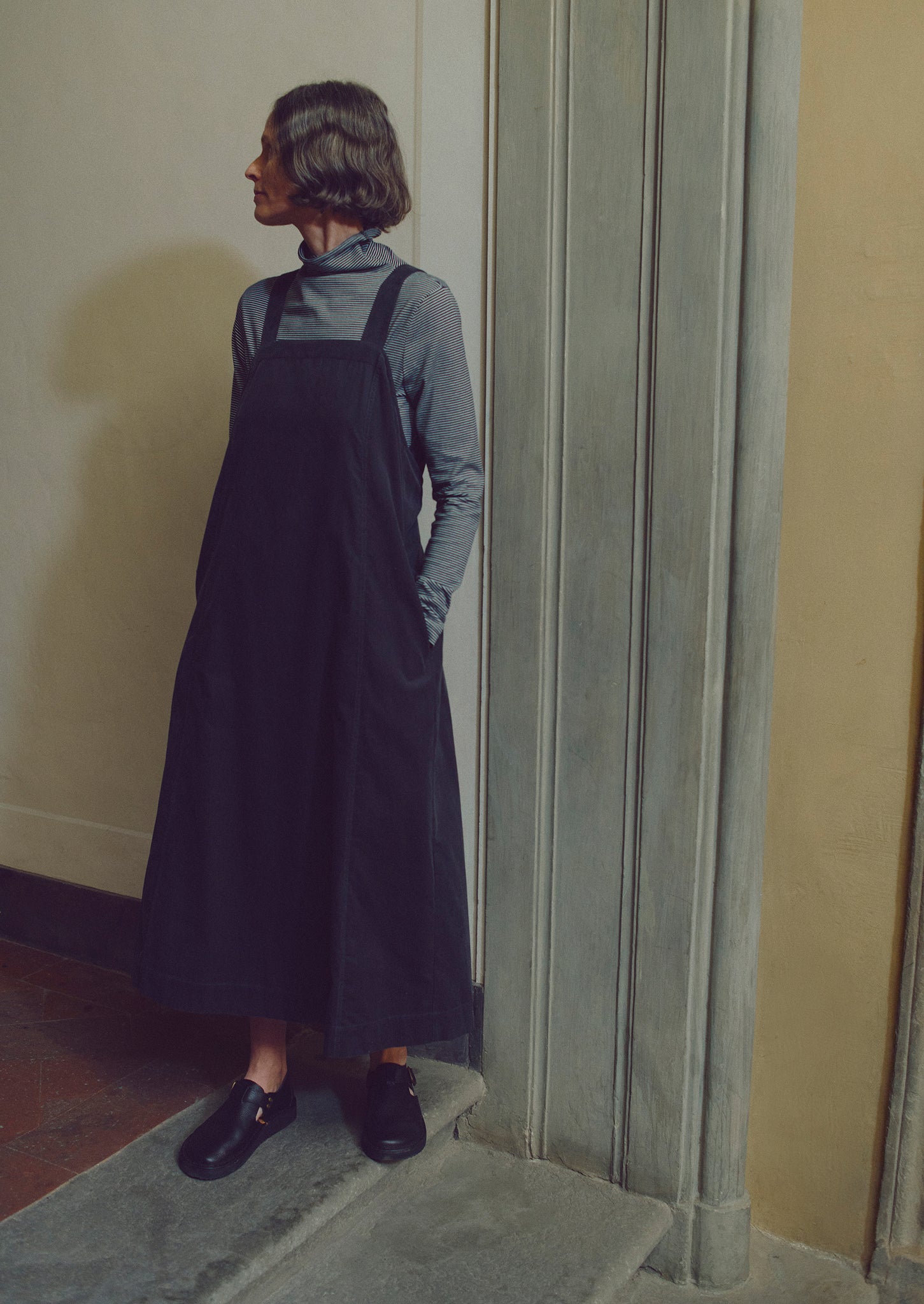 Organic Cord Apron Dress | Charcoal