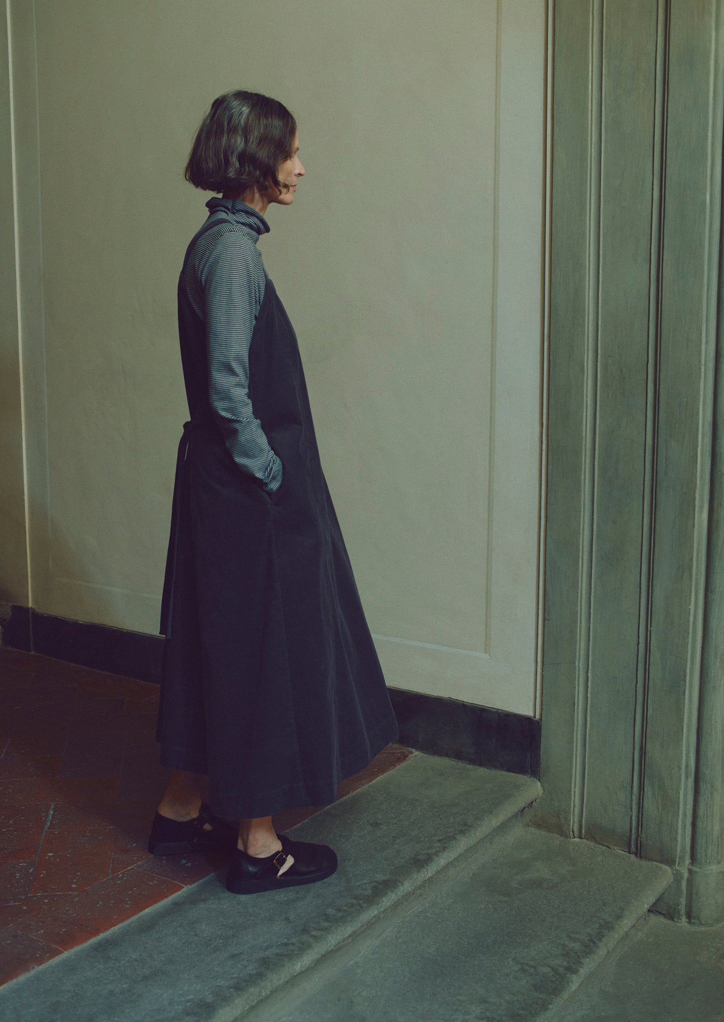 Organic Cord Apron Dress | Charcoal