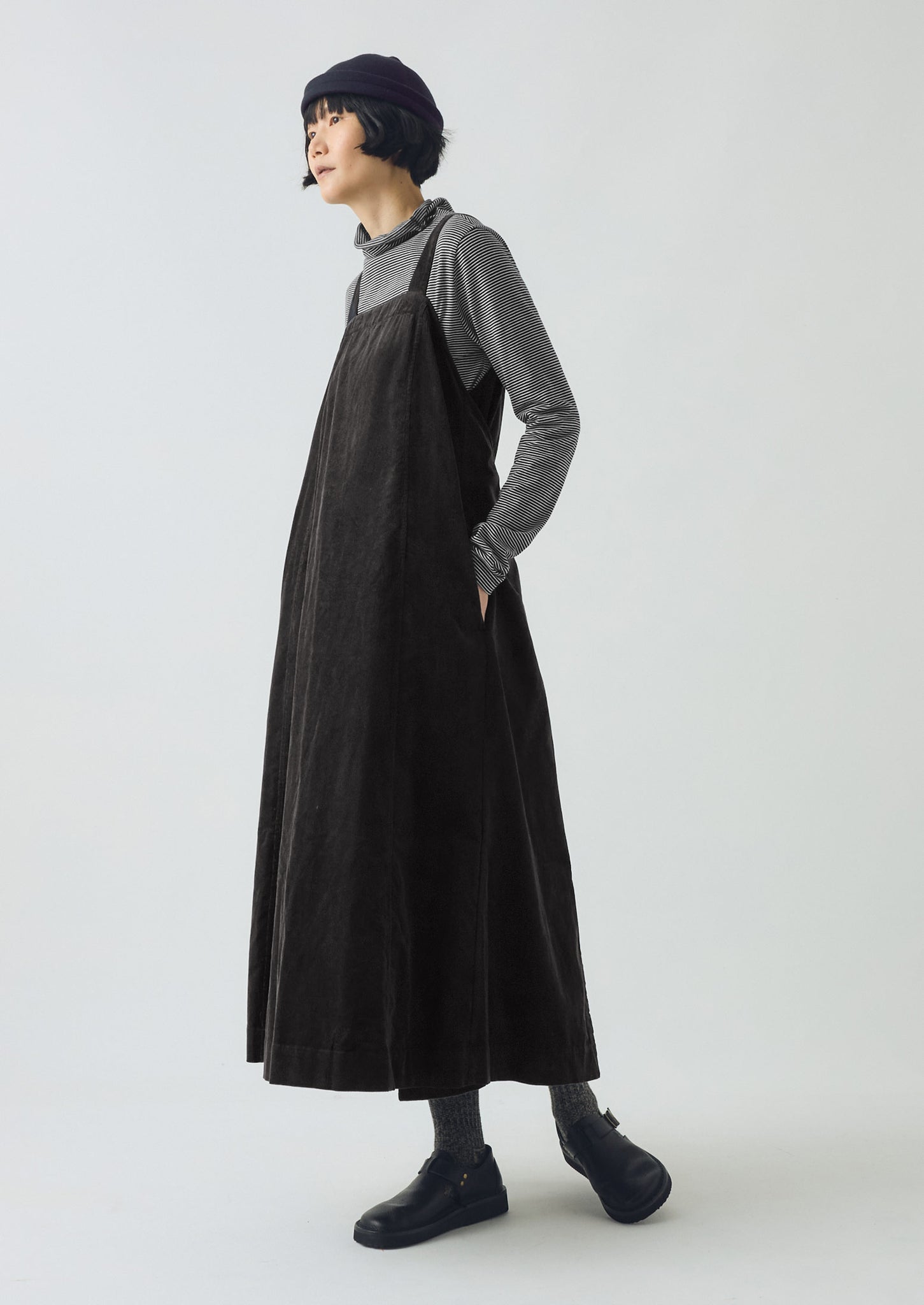 Organic Cord Apron Dress | Charcoal