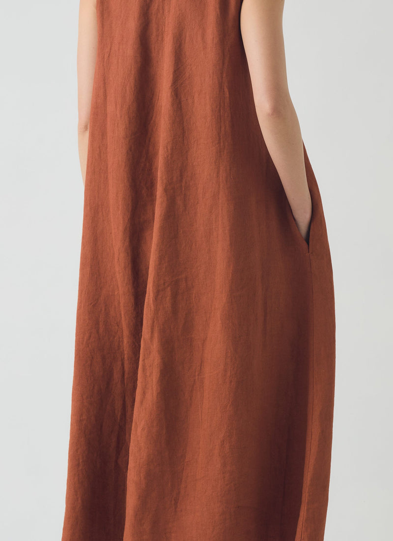 Garment Dyed Linen Sleeveless Dress | Burnt Sienna