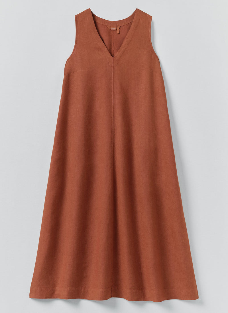 Garment Dyed Linen Sleeveless Dress | Burnt Sienna