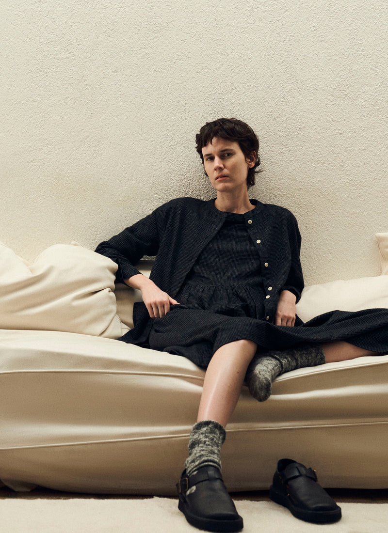 Freya Cotton Cashmere Dress | Black/Ecru