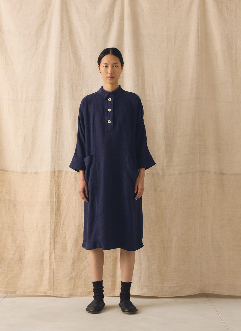 Garment Dyed Linen Tunic Dress | Blueberry