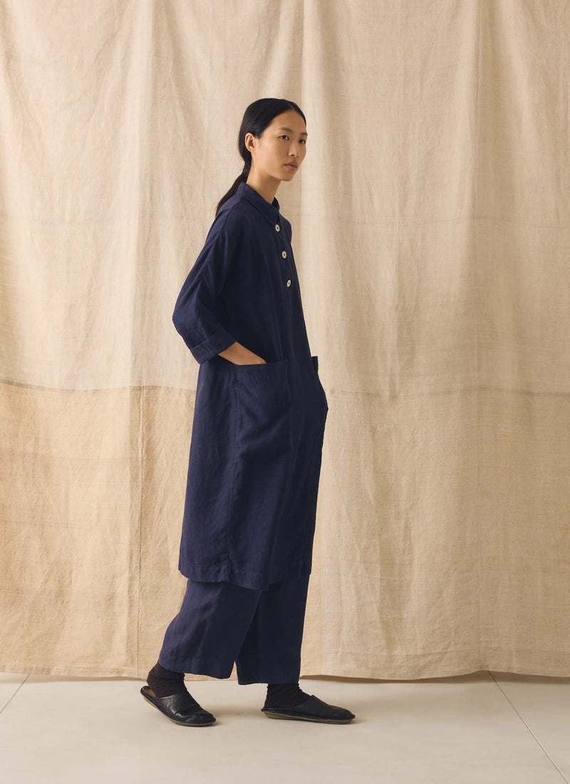 Garment Dyed Linen Tunic Dress | Blueberry