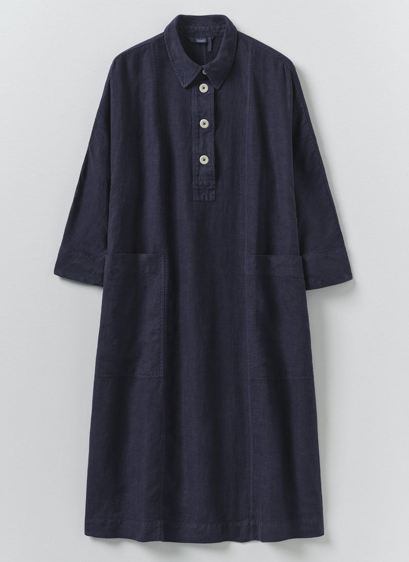Garment Dyed Linen Tunic Dress | Blueberry