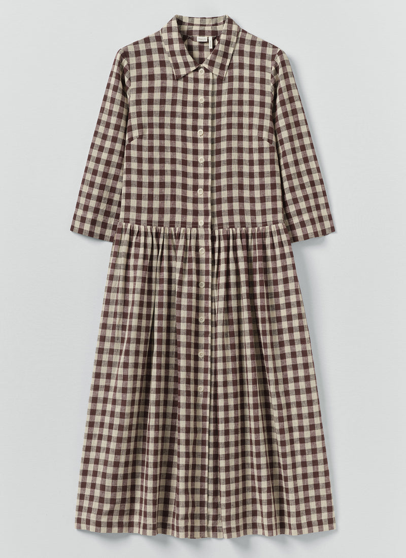 Check Linen Cotton Shirt Dress | Dark Chocolate/Ecru | TOAST Check Linen Cotton Shirt Dress | Dark Chocolate/Ecru | TOAST