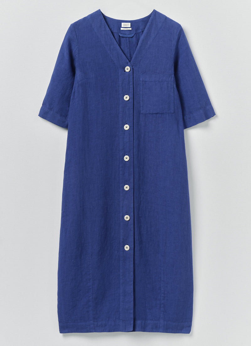 Garment Dyed Linen Button Front Dress | Carmine Blue