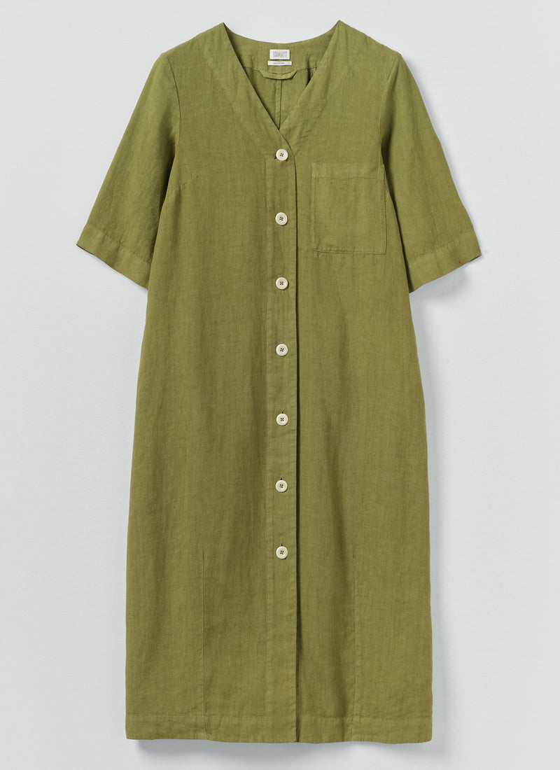 Garment Dyed Linen Button Front Dress | Pale Olive | TOAST Garment Dyed Linen Button Front Dress | Pale Olive | TOAST