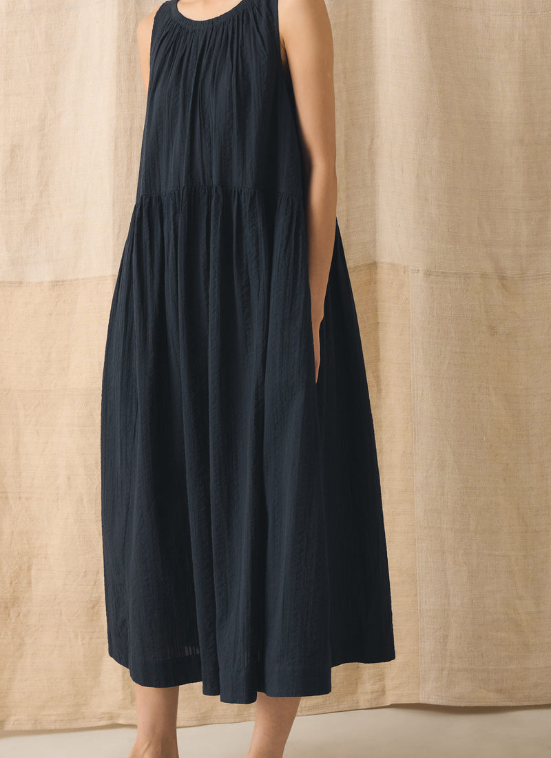 Lightweight Cotton Seersucker Dress | Navy