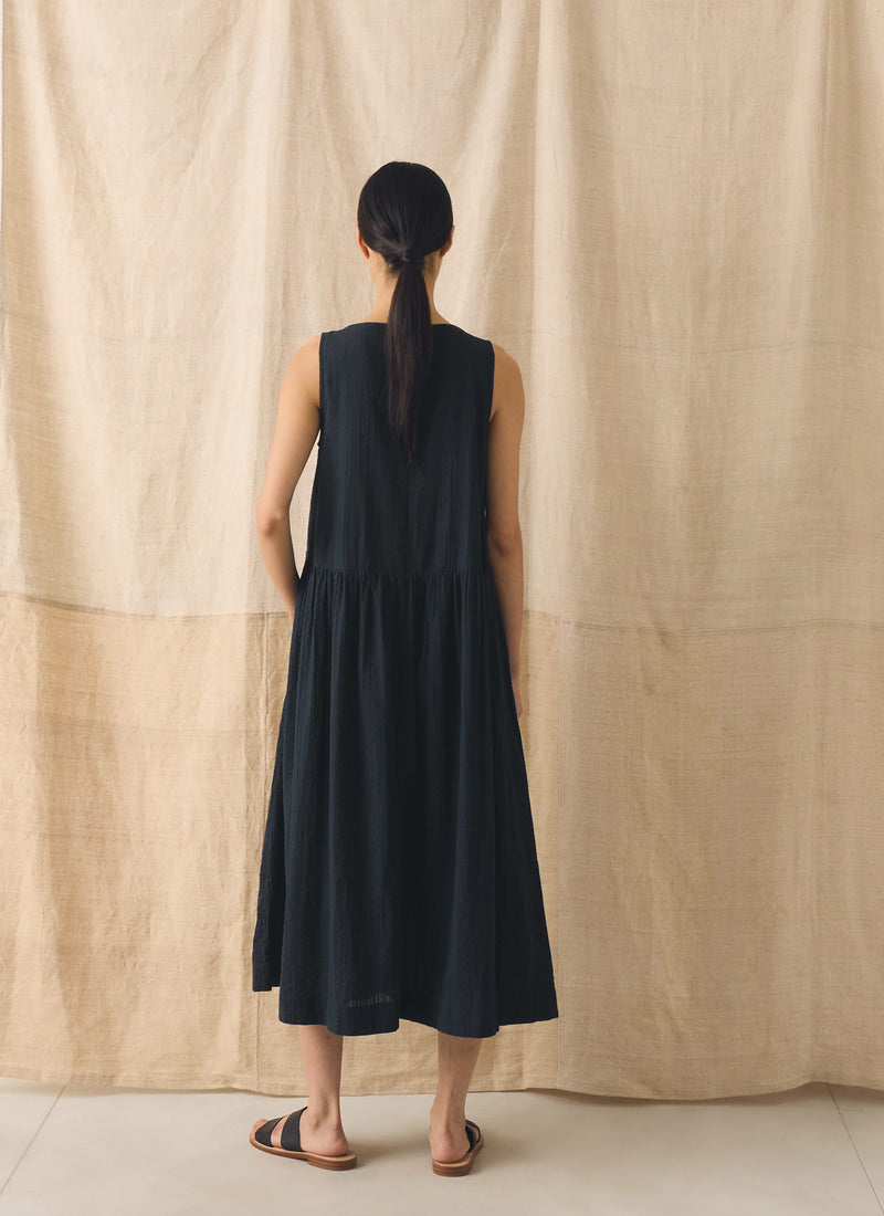 Lightweight Cotton Seersucker Dress | Navy