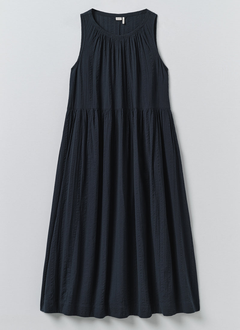Lightweight Cotton Seersucker Dress | Navy