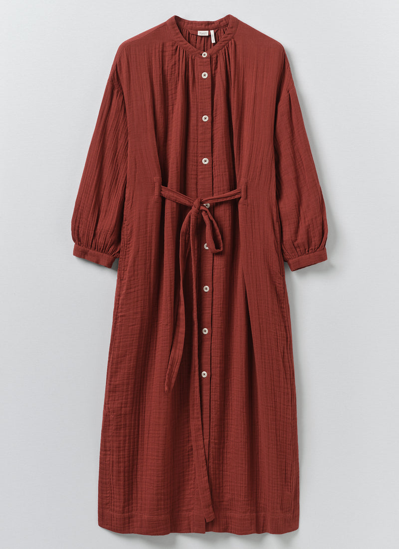 Gathered Crinkle Cotton Gauze Dress | Tomato Red