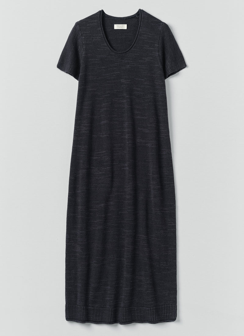 Knitted Linen Cotton T Shirt Dress | Dark Navy