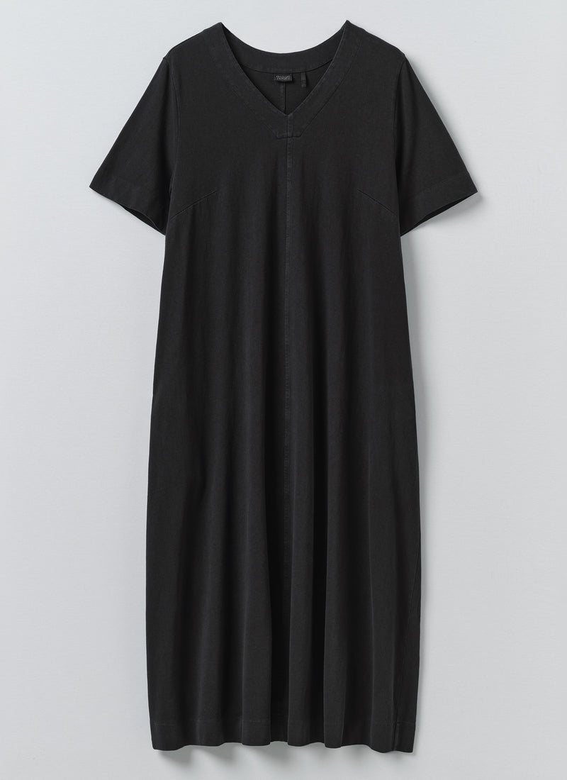 Cotton Jersey V Neck Dress | Washed Black