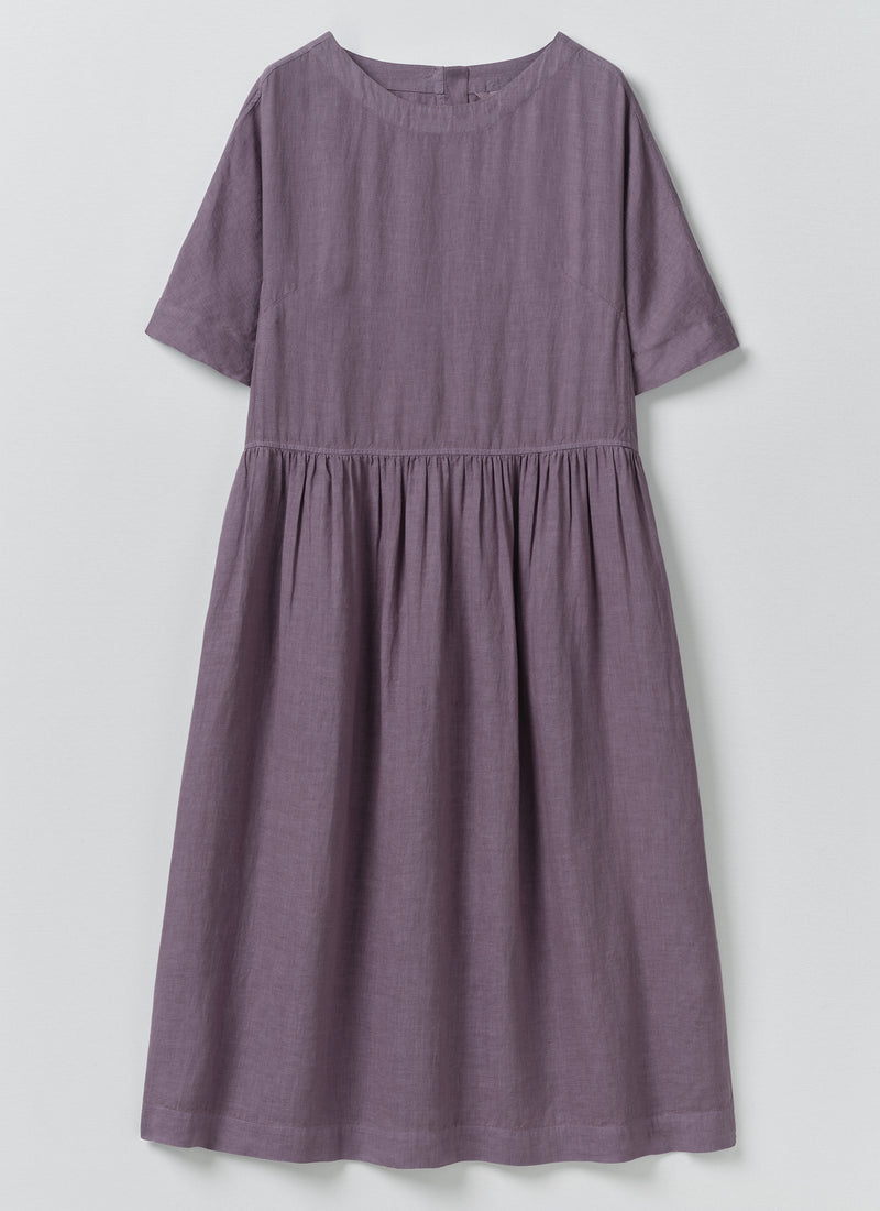 Lightweight Linen Gathered Waist Dress | Dark Thistle