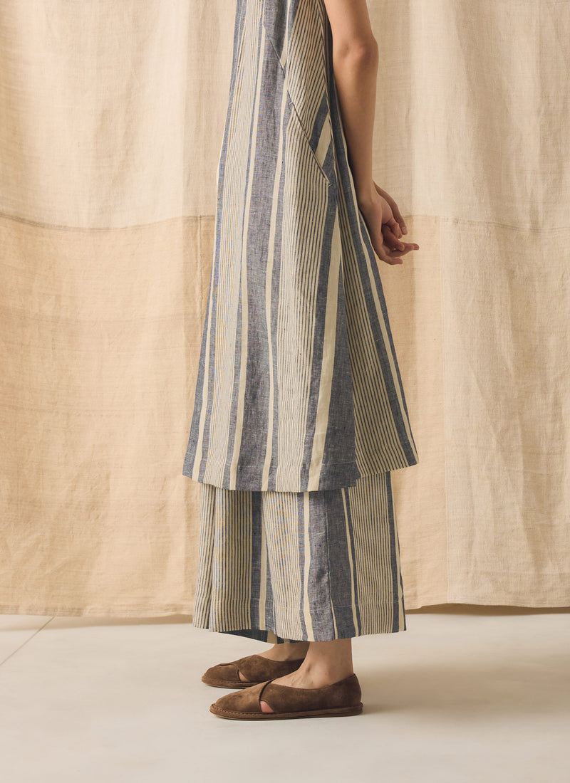 Bolster Stripe Linen Shift Dress | Washed Denim